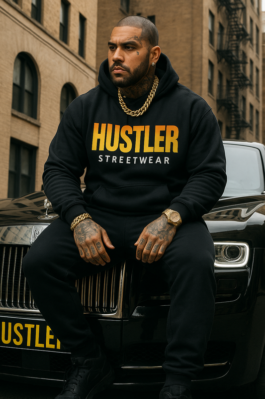 Hustler Streetwear Premium Black Hoodie – 2 tone Edition