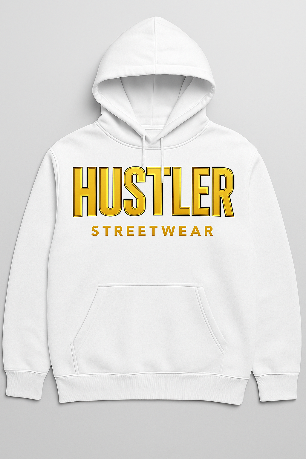 Hustler Streetwear Gold Logo Hoodie – White Edition
