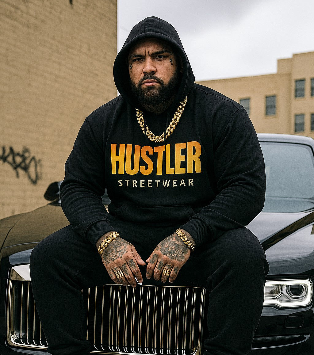 Hustler Streetwear Premium Black Hoodie – 2 tone Edition