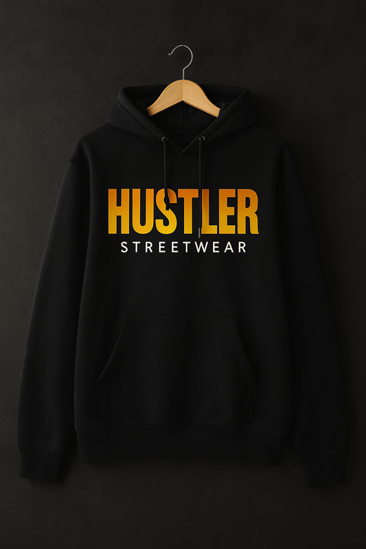 Hustler Streetwear Premium Black Hoodie – 2 tone Edition